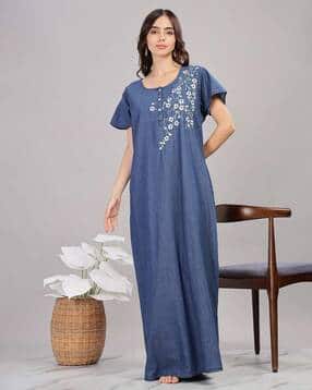 9shines label Women Embroidered Round-Neck Nightgown-picture-15