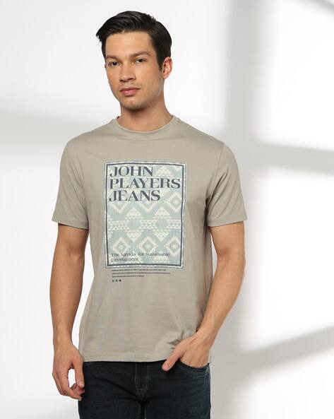 JOHN PLAYERS JEANS Men Brand Print Slim Fit Crew-Neck T-Shirt