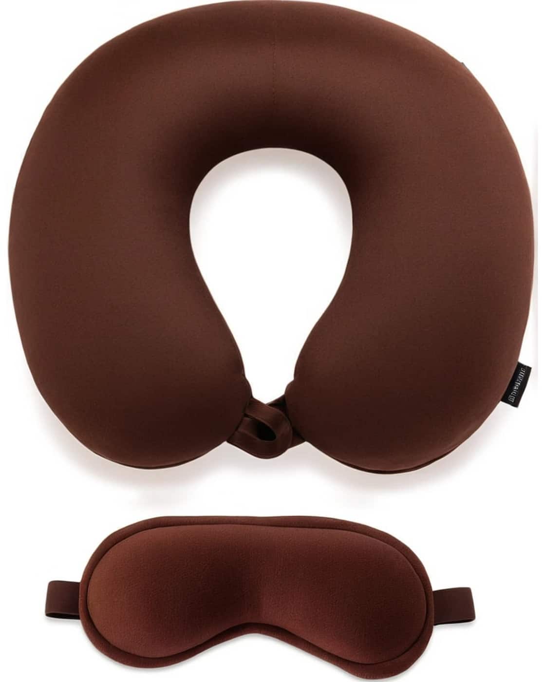 PUMPUM Ultra Soft Microfiber Travel Pillow with Eye Mask (Brown)