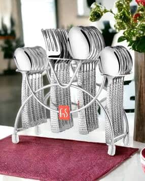 Madrid Stainless Steel 24 Pcs Cutlery Set with Cutlery Stand-image-14