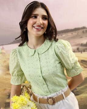 Women Schiffli Embroidered Regular Fit Shirt-image-4