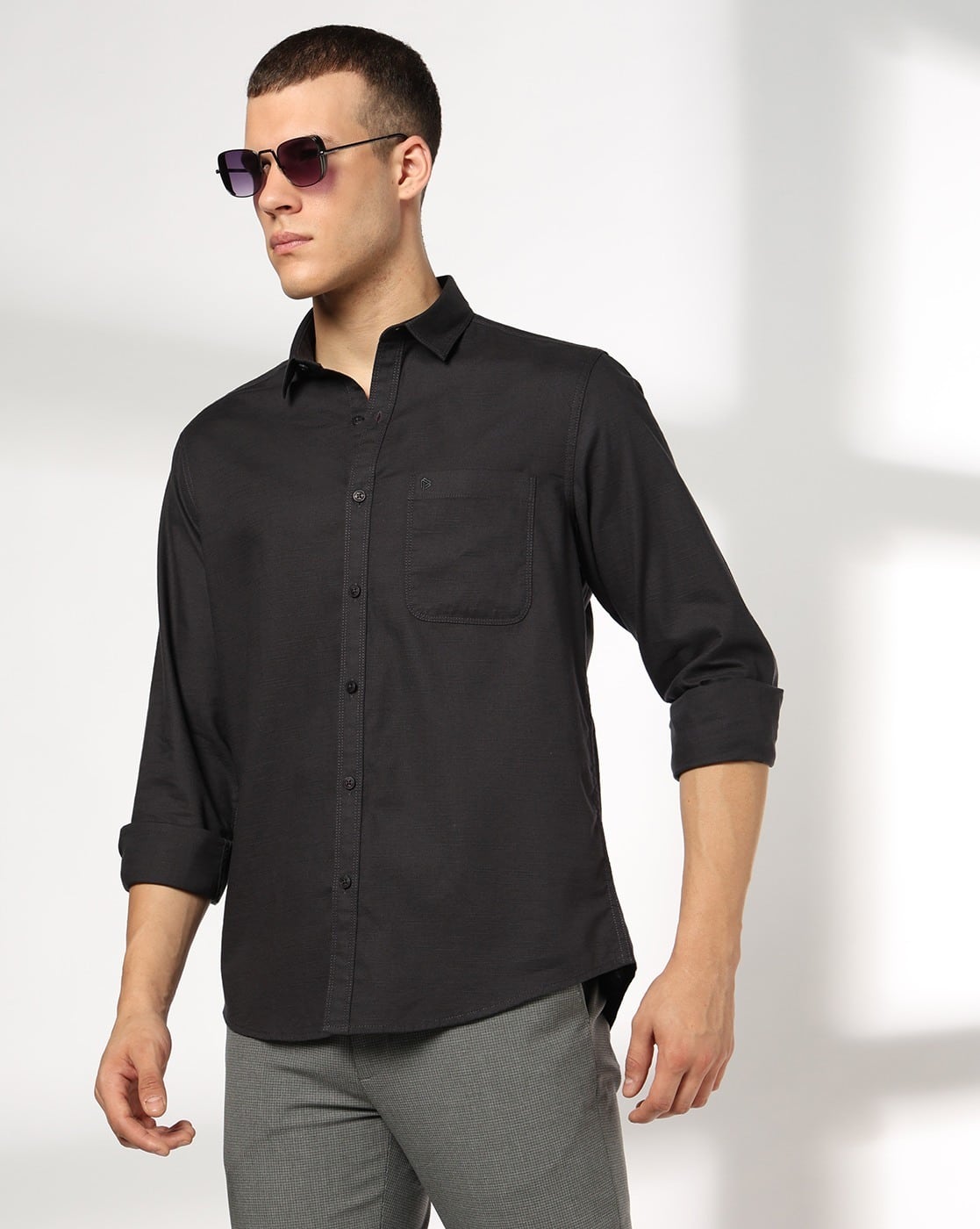 JOHN PLAYERS Men Slim Fit Cotton Shirt For Men (Charcoal, 40)