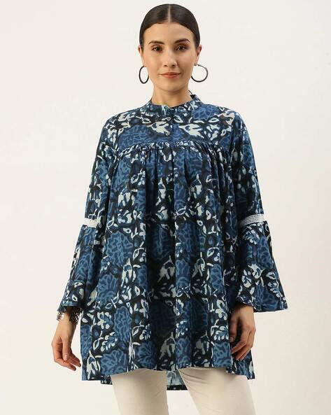 SVARAA Women Printed Relaxed Fit Top with Mandarin Collar