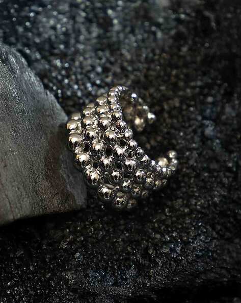 Sohi Women Chrome Silver-Plated Beaded Rings
