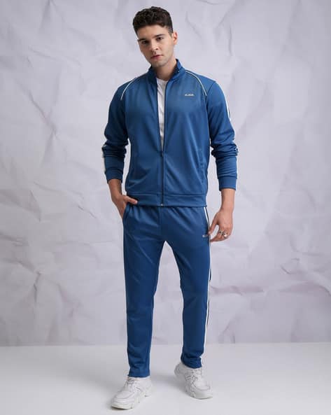 Men Text-Applique Zip-Front 2-Piece Tracksuit Set