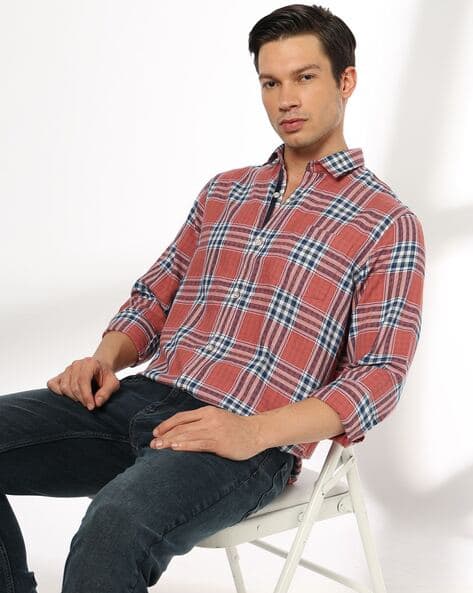 JOHN PLAYERS JEANS Men Plaid Check Slim Fit Shirt