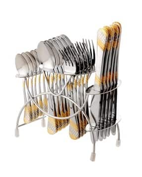 fns Set of 24 Silver-Plated Sleek Spoons Cutlery Set & Holder-picture-36