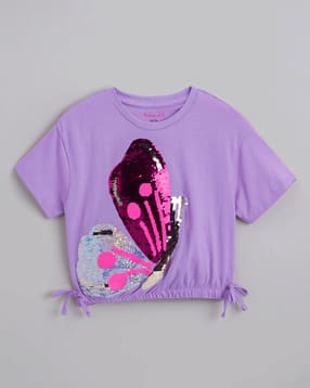 hopscotch Girls Embellished Oversized Fit T-Shirt-picture-16