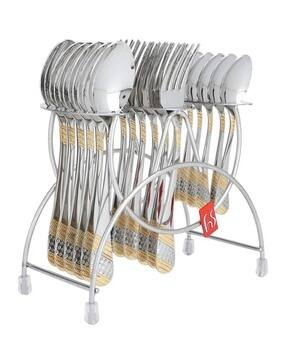fns Set of 18 Silver-Plated Sleek Spoons Cutlery Set & Holder-picture-23