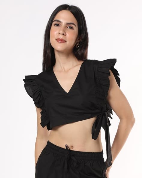 Women Crop Top with Ruffled Sleeves