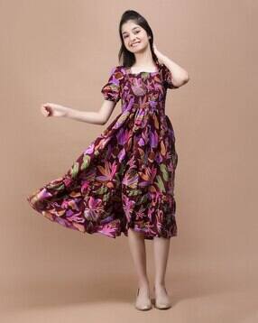 deklook Girls Leaf Print Tiered  Dress-picture-0