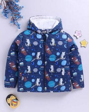 Girls Printed Hooded Jacket with Full Sleeves-image-3