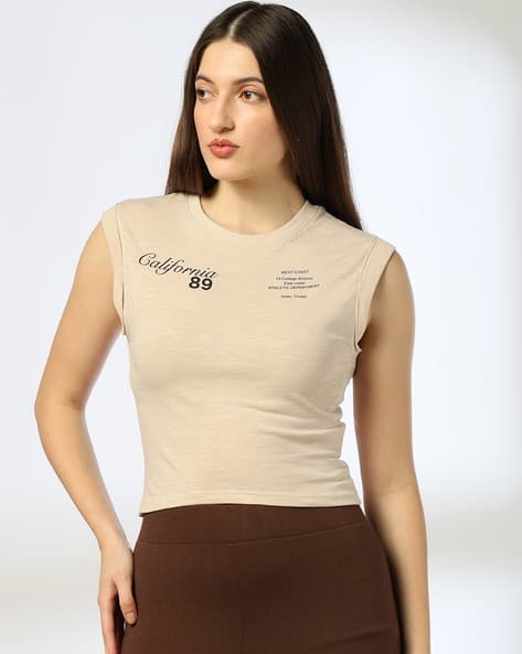Women Typographic Print Regular Fit Top
