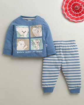 bumzee Boys Graphic Print Round-Neck T-Shirt & Pyjamas Set-picture-27