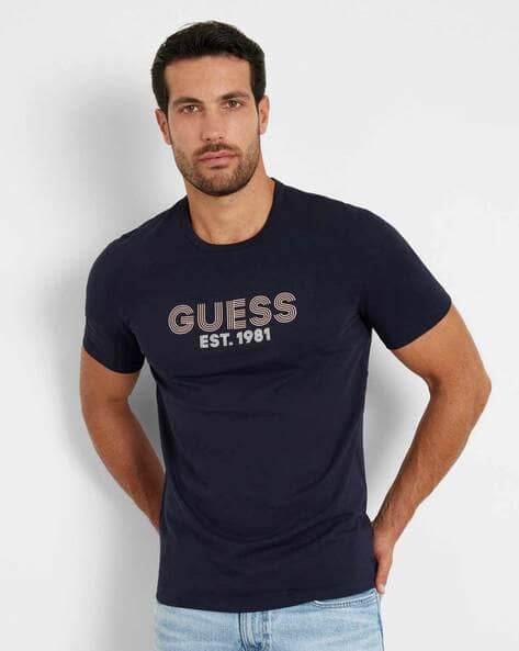 GUESS Typographic Print Slim Fit Crew-Neck T-shirt