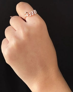 Women Sterling Silver Rose Gold-Toned Swan Ring-image-26