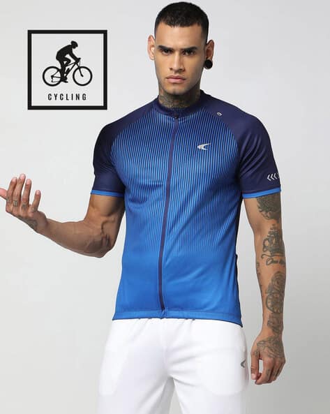 PERFORMAX Men Front Zip Open Printed Cycling Jersey with Multiple Pockets