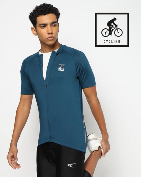 PERFORMAX Men Relaxed Fit Zip-Front Cycling Round-Neck T-Shirt
