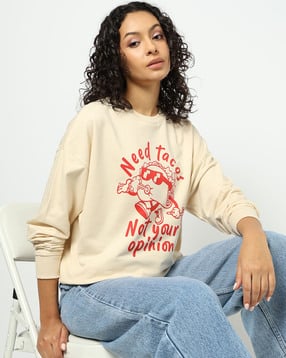 Tacos Print Regular Fit Round-Neck Sweatshirt-image-3