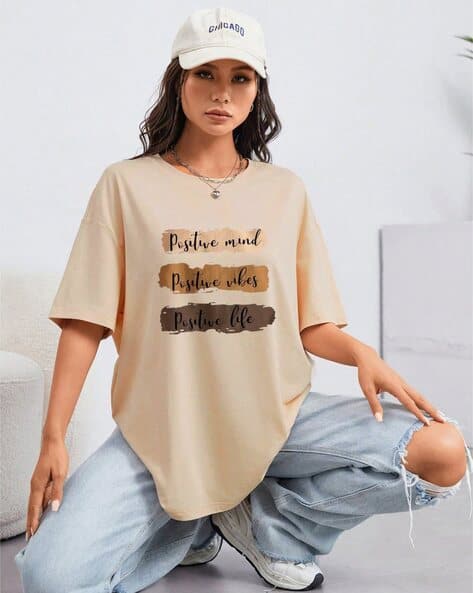 Buda Jeans Co Women Typographic Print Oversized Fit T-Shirt