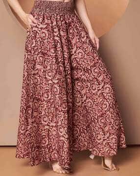 Women Floral Print Flared Palazzos