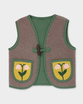 Girls Embroidered Shrug with Button-Closure