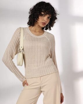 Flat Knit Relaxed Fit Round-Neck Sweater-image-9