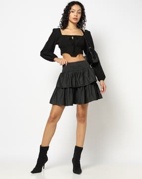 Buy YOUSTA Women Rara Mini Tiered Skirt Online | Ajio.com