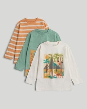 mothercare Boys Autumn Palms Printed Full Sleeve T-Shirt - Pack of 3-picture-51