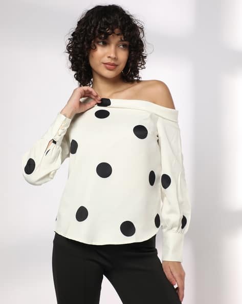 FIG Women Polka-Dot Print Off-Shoulder Top