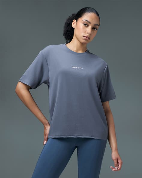 Women Typographic Print Boxy Fit Round-Neck T-Shirt