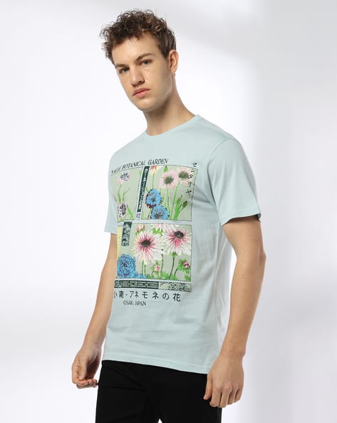 Men Botanical Print Regular Fit Crew-Neck T-Shirt