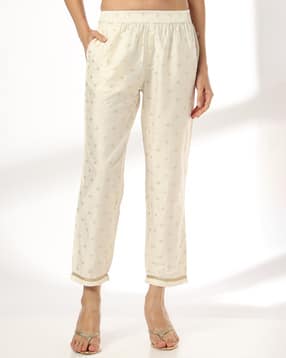 avaasa mix n' match Women Printed Straight Pants with Lace Hem-picture-38