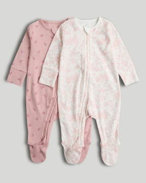 mothercare Essentials Girls Printed Full Sleeve Sleepsuits - Pack of 2-picture-13