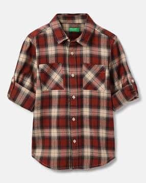 united colors of benetton Boys Checked Regular Fit Flannel Shirt with Patch Pockets-picture-30