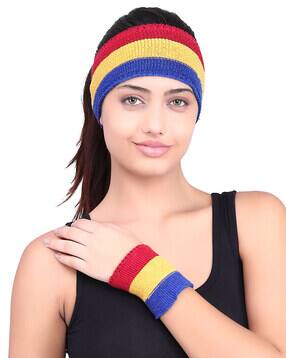 bharatasya Women Striped Head Wrap with Wrist Band-picture-17