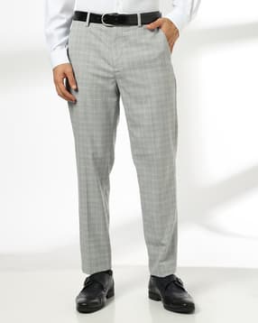 Men Checked Slim Fit Flat-Front Trousers