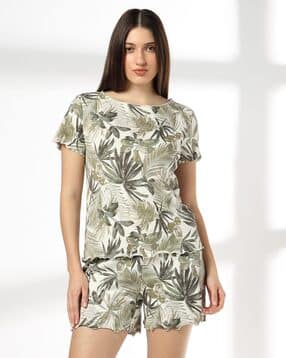 Women Tropical Print Regular Fit Top & Shorts Set