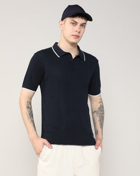 Lee Cooper Men Waffle Textured Regular Fit Polo T-Shirt