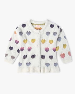 Girls Heart Pattern Cardigan