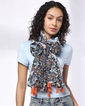 matchitt Women Floral Print Scarf with Tassels-picture-17
