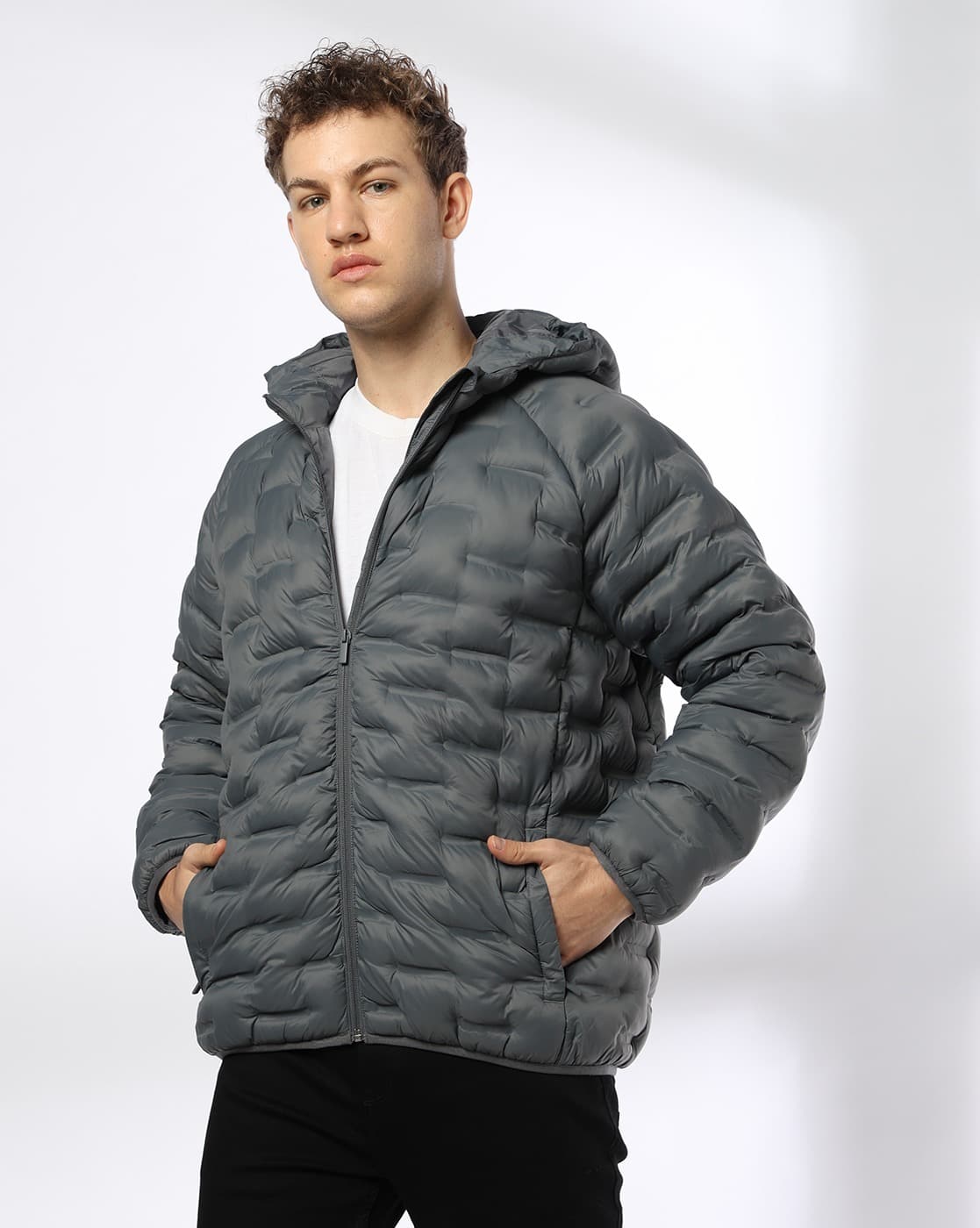 Teamspirit Men Heat Seal Quilted Regular Fit Hooded Jacket For Men (Grey, M)
