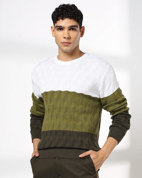 JOHN PLAYERS Men Colourblock Slim Fit Crew-Neck Pullover