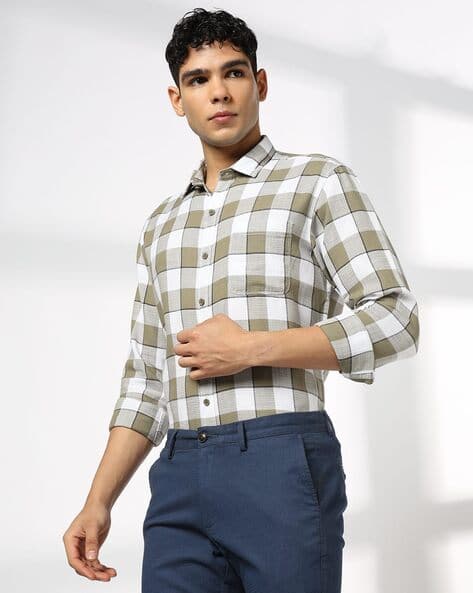JOHN PLAYERS Men Checked Slim Fit Shirt