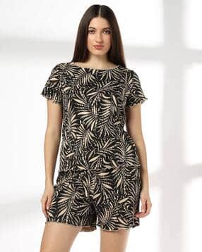 Women Tropical Print Regular Fit Top & Shorts Set