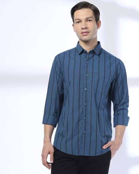 JOHN PLAYERS Men Striped Slim Fit Cotton Shirt with Patch Pocket