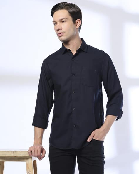 JOHN PLAYERS JEANS Men Slim Fit Cotton Shirt with Patch Pcoket