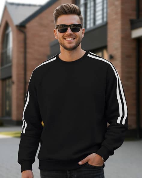 Men Striped Regular Fit Crew-Neck Sweatshirt