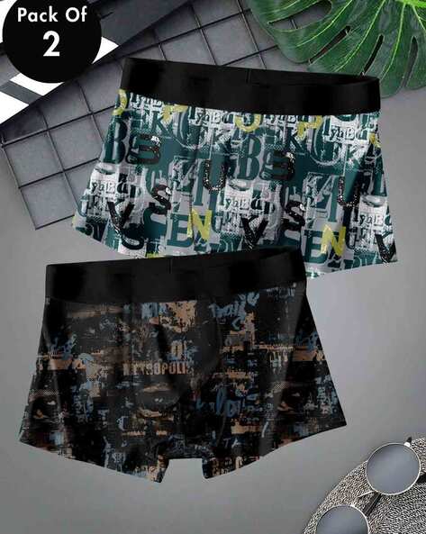 Asthamoxi Pack of 2 Men Typographic Print Trunks with Elasticated Waistband