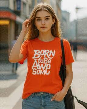 fabflee x ag Women Typographic Print Regular Fit T-Shirt-picture-27